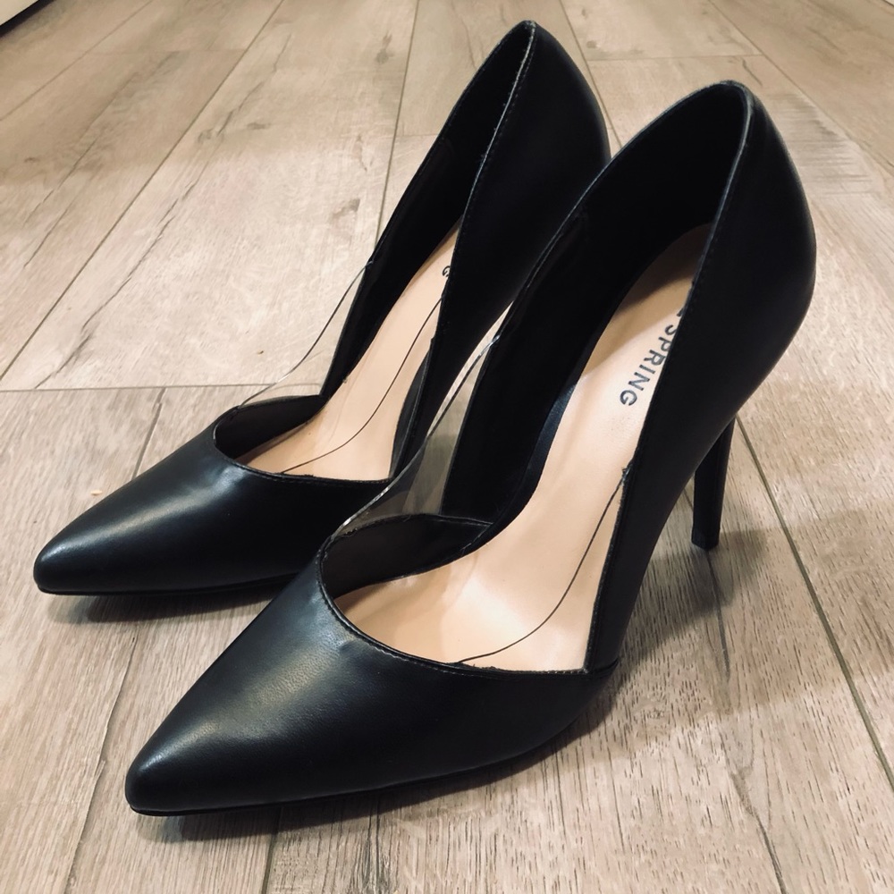 Black Pumps with Clear Panel Detail